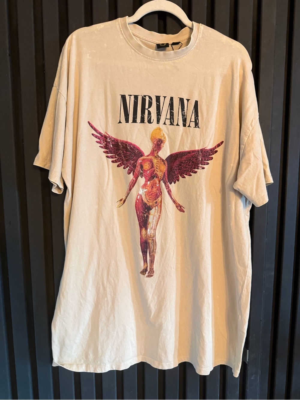 NIRVANA Beige Short Sleeve Graphic Tee with Yellow Logo